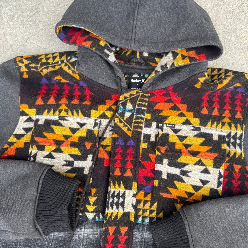 Hurley x Pendleton Mens XXL Southwest Geometric Plaid Zip Up Hoodie Jacket Grey